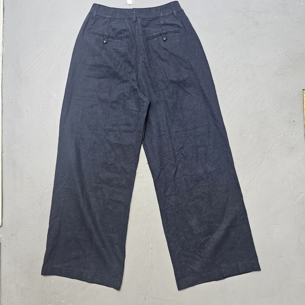 Madewell Palazzo Wide Legged Relaxed  Pants Lenin Blend True Navy Blue Sz 6 - Picture 3 of 16